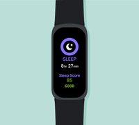Illustration of Fitbit device showing I slept for 8 hours and 27 minutes and received a "good" Sleep Score of 85.