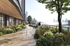 A rendering of Google's Hudson Square campus, overlooking the water and the city skyline.