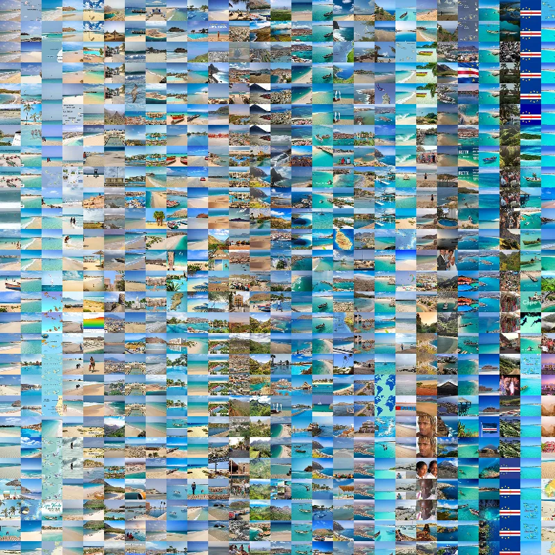 Image of an artwork titled Águ – the color(s) of water by architect Patti Anahoy depicting different shades of blue in a type of pixelated image.