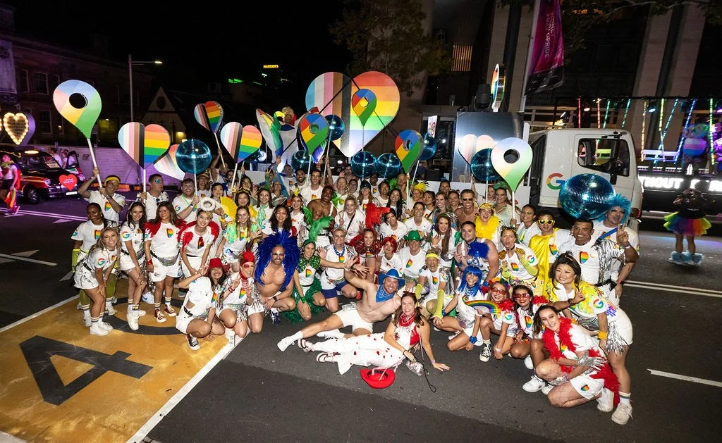 Googlers gathered around the staging area before the Parade begins