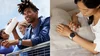 Zwei Fotos, die einen Mann zeigen, der eine Pixel Watch 2 mit einem Armband in der Farbe Bay trägt und der eine Wasserflasche in der anderen Hand hält (links); daneben ist eine Frau zu sehen, die im Bett liegend  ihren Schlafindex auf ihrer Pixel Watch 2 mit einem Armband in der Farbe Porcelain checkt.