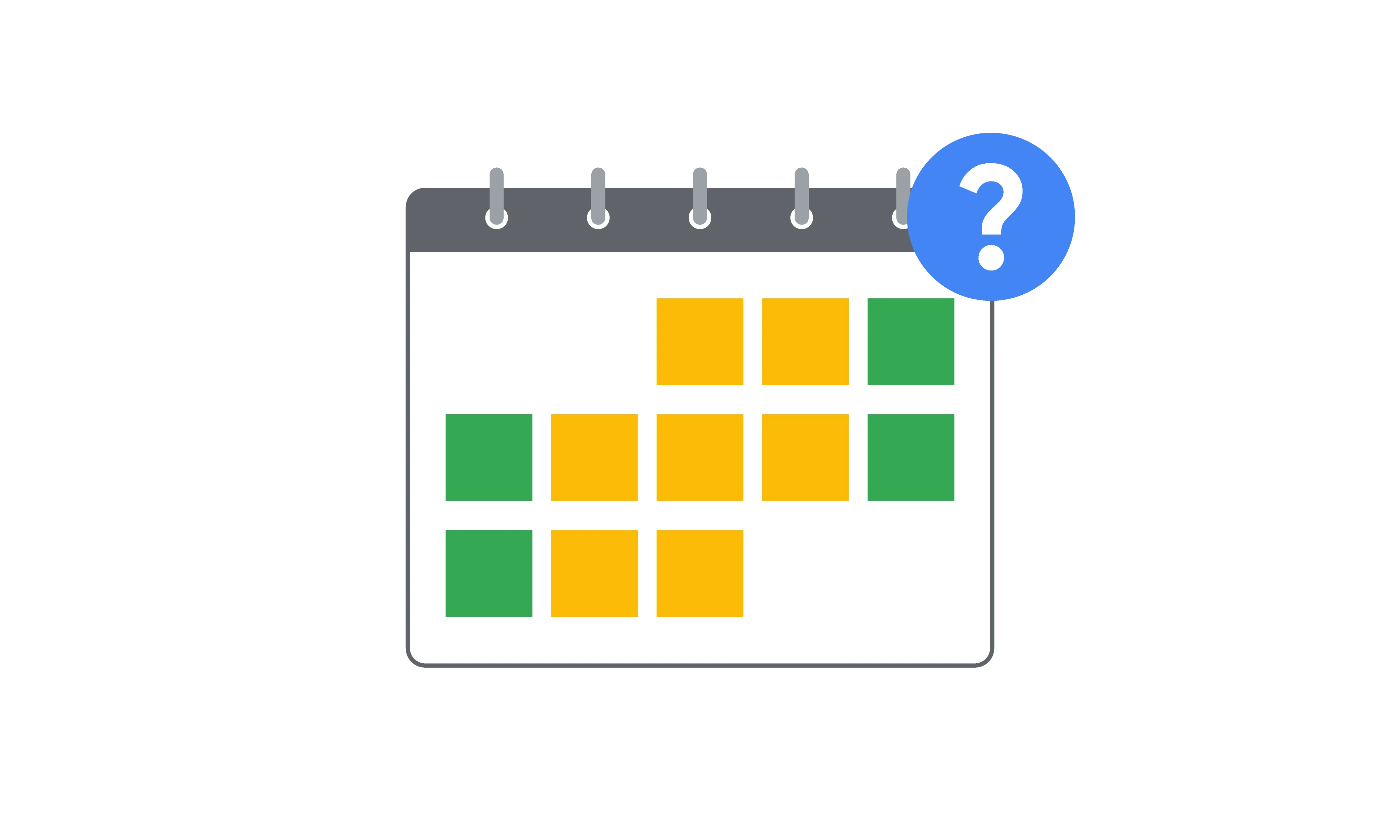 Graphique d'un calendrier avec des carrés jaunes et verts