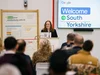 A photograph of VP & Managing Director for Google UK and Ireland, Debbie Weinstein delivering the keynote speech at the Google Digital Garage event.