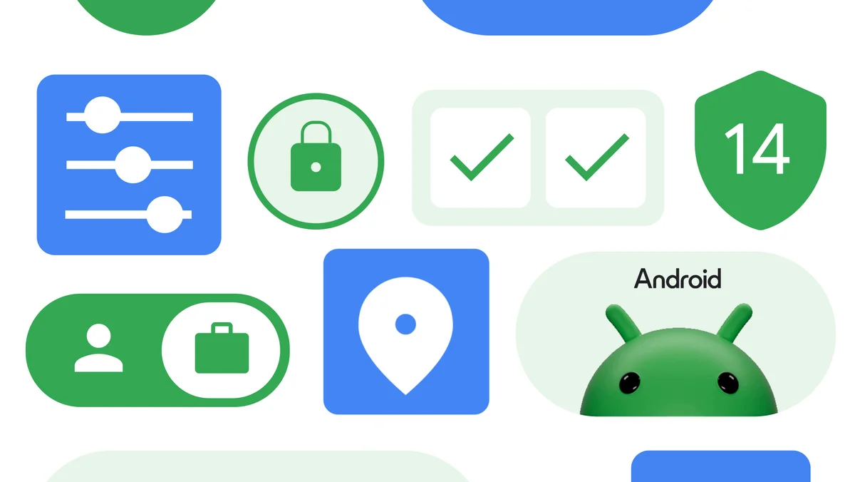 Illustration von Android-Symbolen wie Schaltregler und Maps Pin