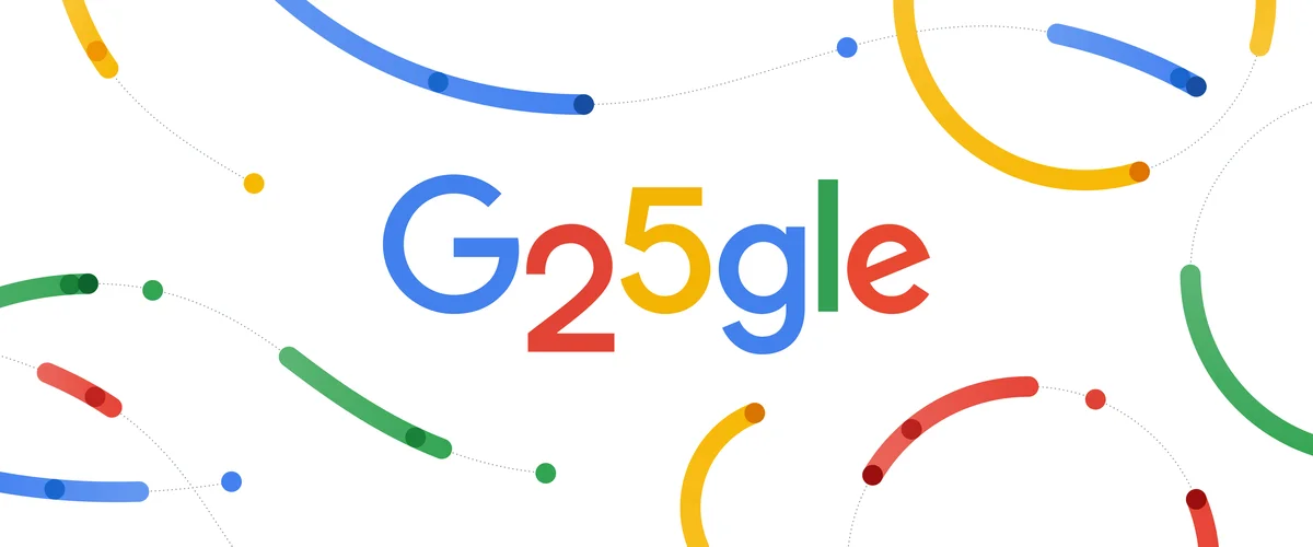 Ilustração com um logo do Google 25 anos