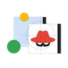 illustration of a red hat and black glasses and target crosshairs