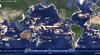 An image of Google Earth’s Global Fishing Watch tool. The tool showcases the world map with visualizations of large scale commercial activities happening worldwide