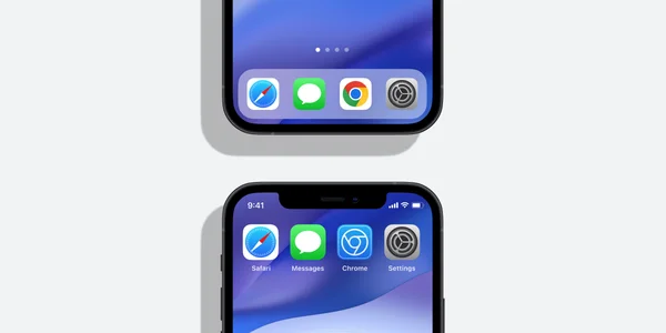 Images of the Chrome and Chrome Beta app icons. The Beta app icon has a blueprint-like design as a nod to Apple’s developer-focused apps, and the consumer-ready app icon has the new proportions on the tile.