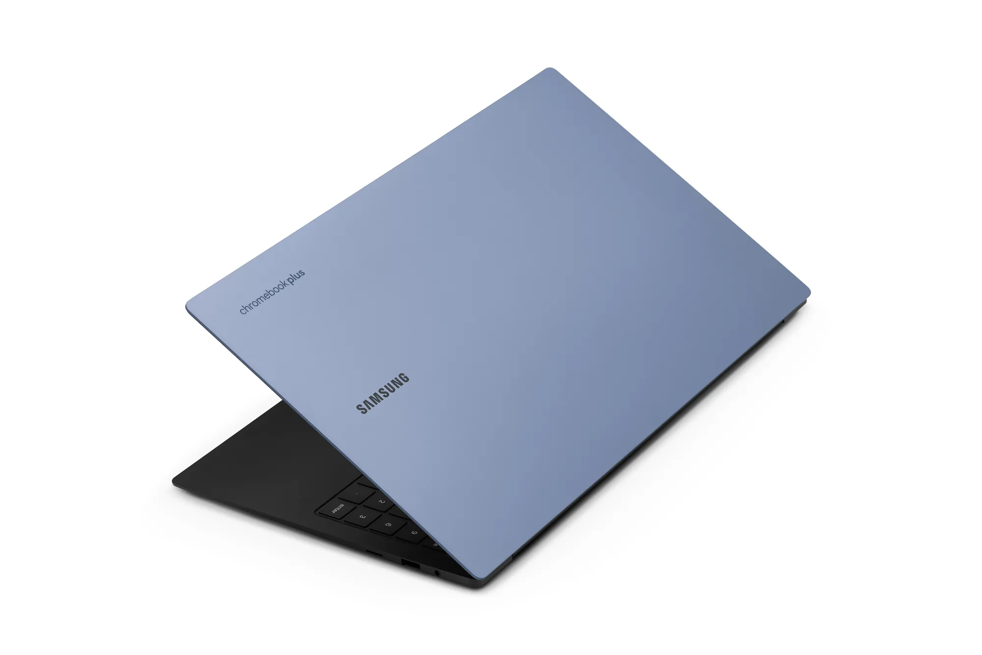 Photo of the color of the Samsung Galaxy Chromebook Plus that is a neptune blue.