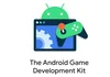 Graphic illustration with Android logo, games controller, and user interface.