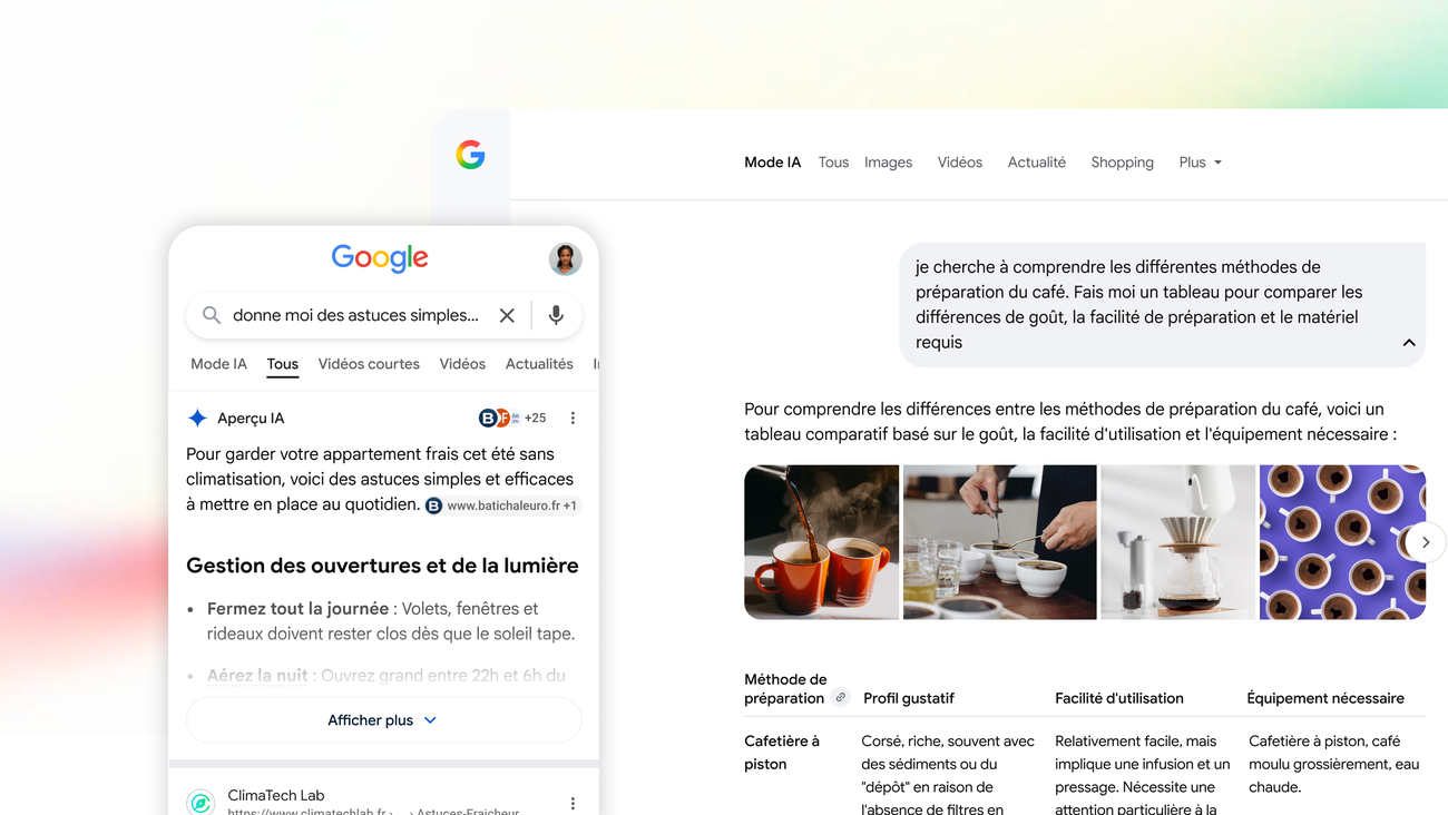 Lancement des Aperçus IA et du Mode IA dans la Recherche Google en France