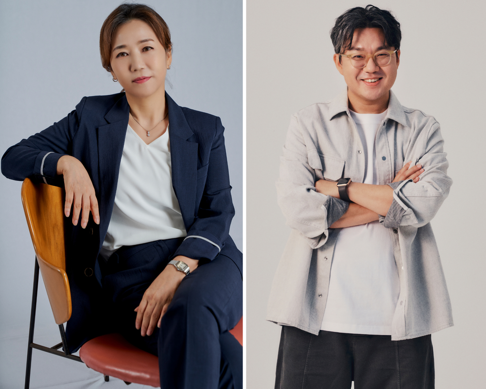 Side-by-side images of two Korean founders, one woman and one man
