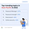 Across Asia-Pacific in 2022, top searches  related to online safety included “Password Manager,” “password strength,” “data breach” and “online security."