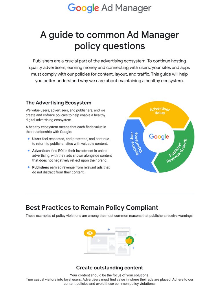 Infographic showing the most common policy questions for Google Ad Manager