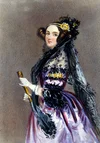 A painting of Ada Lovelace in a historic  lace dress