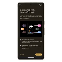 Eine Seite "Erste Schritte mit Health Connect" auf einem Smartphone mit weiteren Informationen, bevor ihr loslegt.