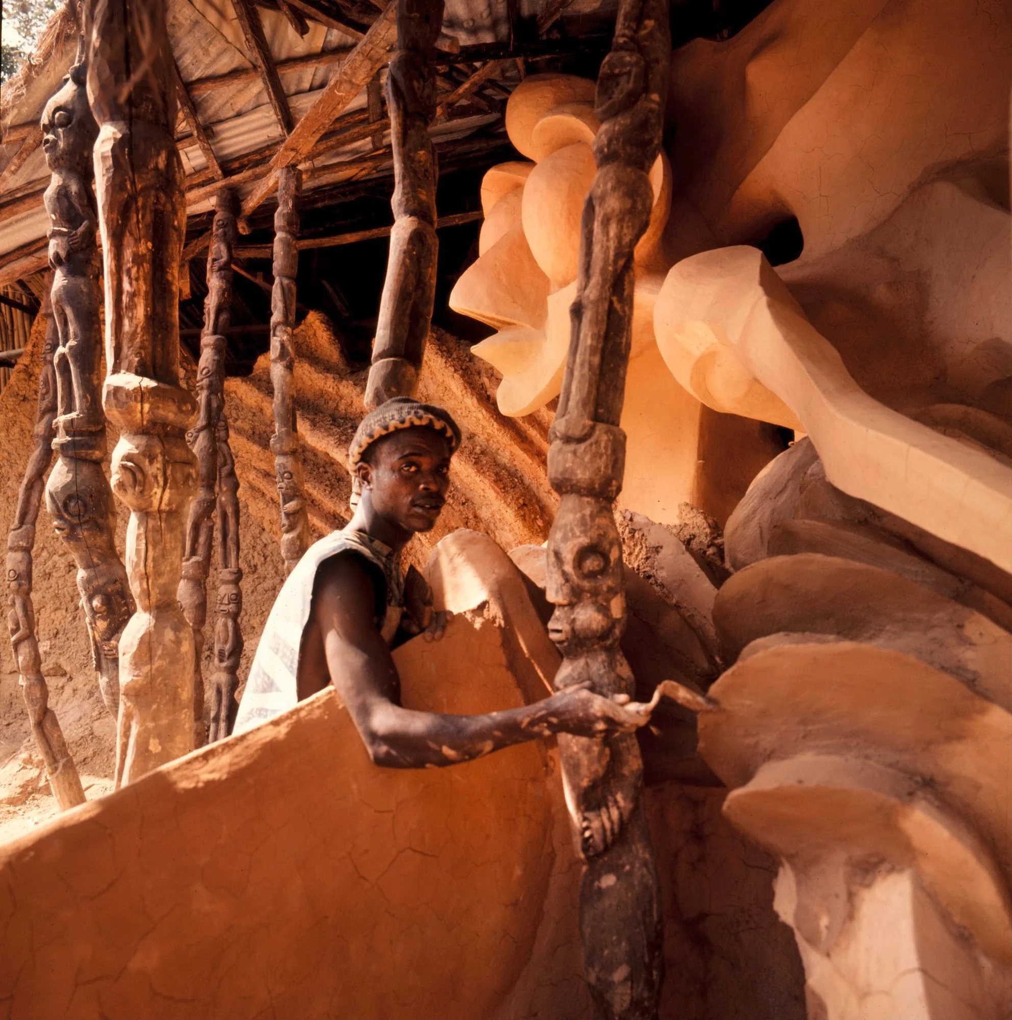 Image showing Artist Artist Adebisi Akanji, at work sculpting