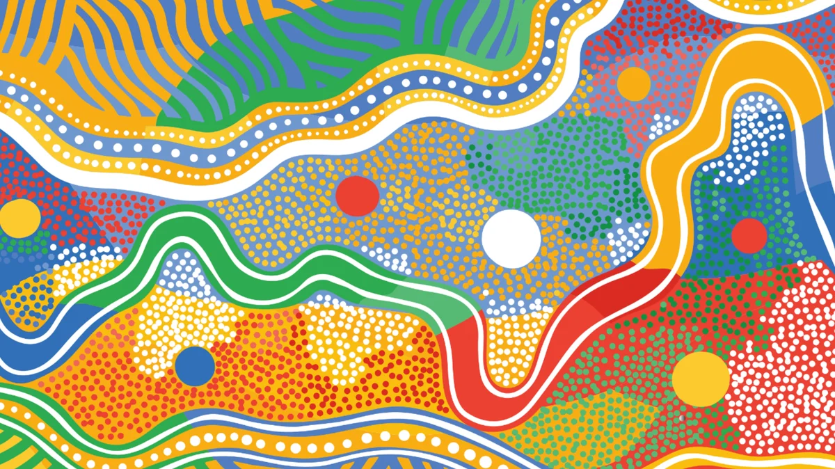 Artwork by Jessica Johnson, descendent of the Warumungu/Wombaya people north of Tennant Creek, commissioned for Google’s Stretch RAP. In the artist's words “It celebr