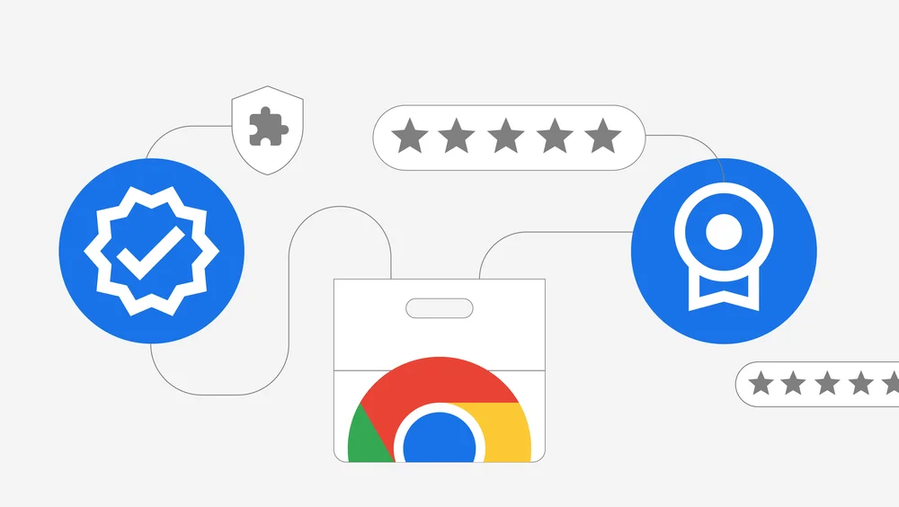Image of Chrome logo alongside two badge icons