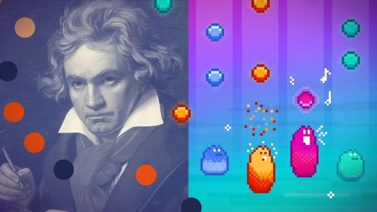 A side by side picture of Beethoven and Blob Beats