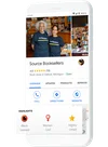 Image showing a phone with a Google business profile for Source Booksellers in Detroit pulled up. Two women are standing in the image of the business. The page has a Black-owned business attribute on it.