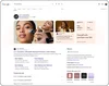 Image d'une femme se maquillant dans une annonce de produits cosmétiques elfe dans le nouveau profil visuel de la marque sur la recherche.