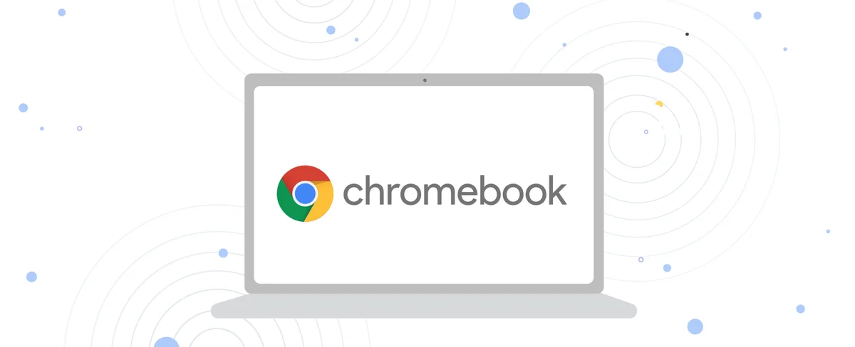 An illustrated outline of a Chromebook with the Chromebook logo inside.