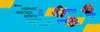 Un banner azul digital que muestra imágenes de dos creadores de YouTube (@SassySoundsASMR and @ayytonyromero) y la artista musical (@itsyoungmiko) con un texto que dice "Celebrate Hispanic Heritage Month 2023" (Celebra el Mes de la Herencia Hispana de 2023) junto con las palabras "Music", "Gaming", "Health & Wellness", "Vlogs", "Fashion & Beauty" and "Food & Recipes" ("Música", "Videojuegos", "Salud y bienestar", "Vlogs", "Moda y belleza", y "Comida y recetas"), en inglés.