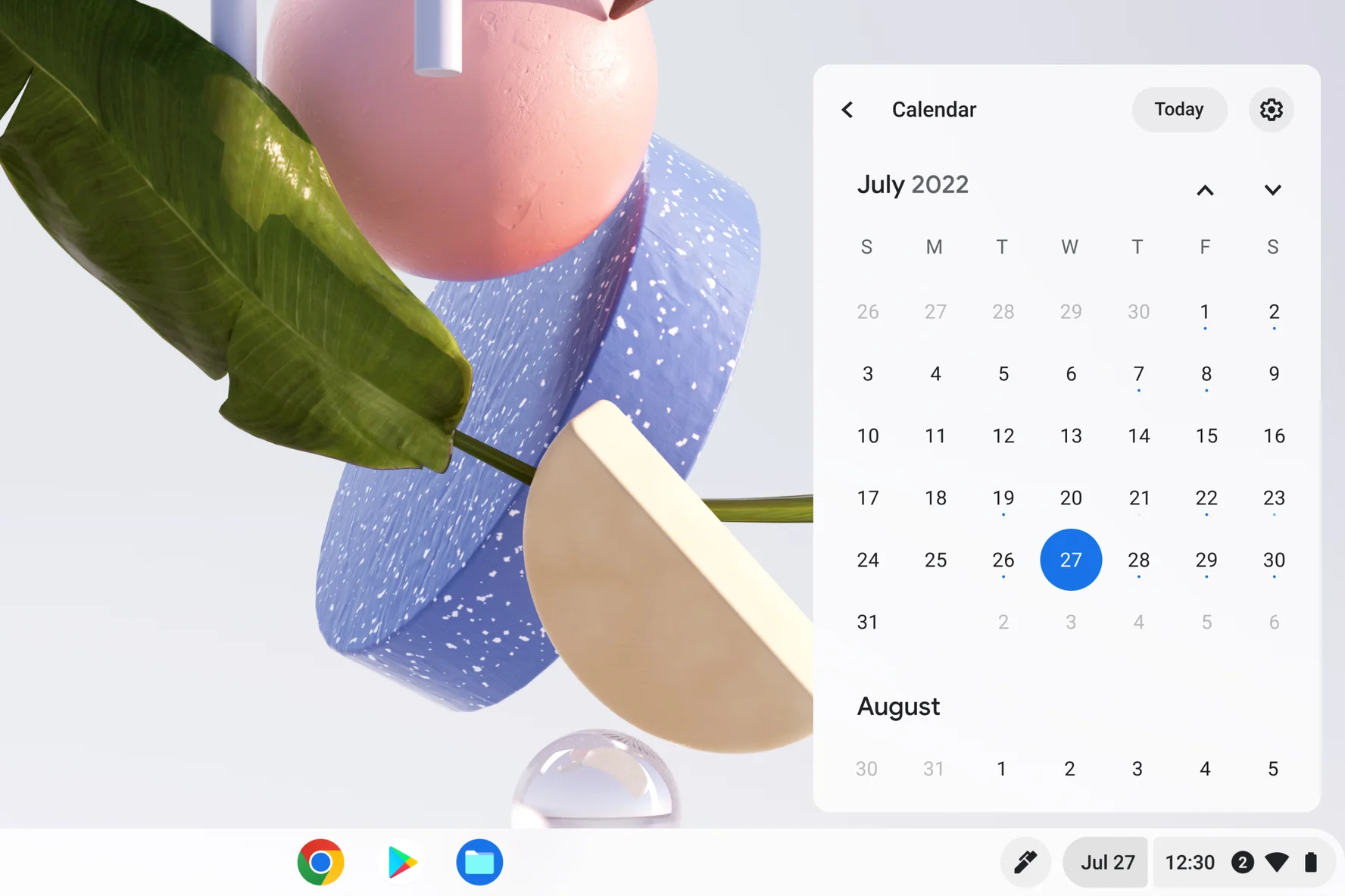 The new monthly calendar view is open on the right side of the screen.