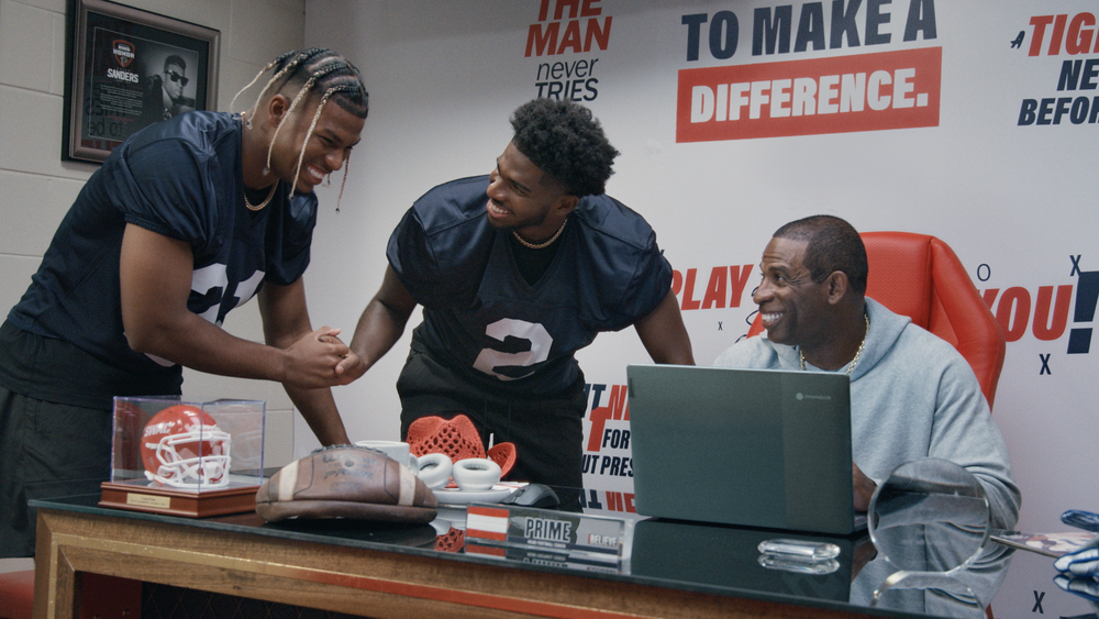 YouTube video about cloud gaming Chromebooks, featuring Coach Deion Sanders and his sons Shilo and Shedeur.