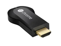 A small, black HDMI stick with the Chrome logo