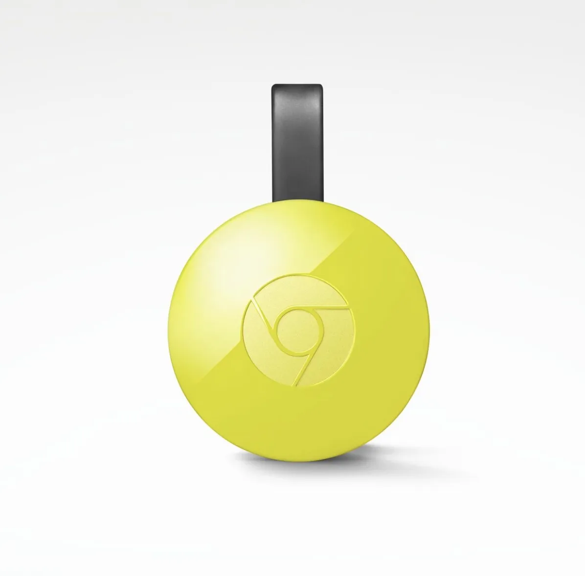 A yellow, round disc with the Chrome logo in the center and a black cable attached