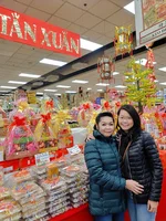 Cindy (right) and her mom (left) shopping for Lunar New Year snacks at an Asian supermarket in Houston, Texas.