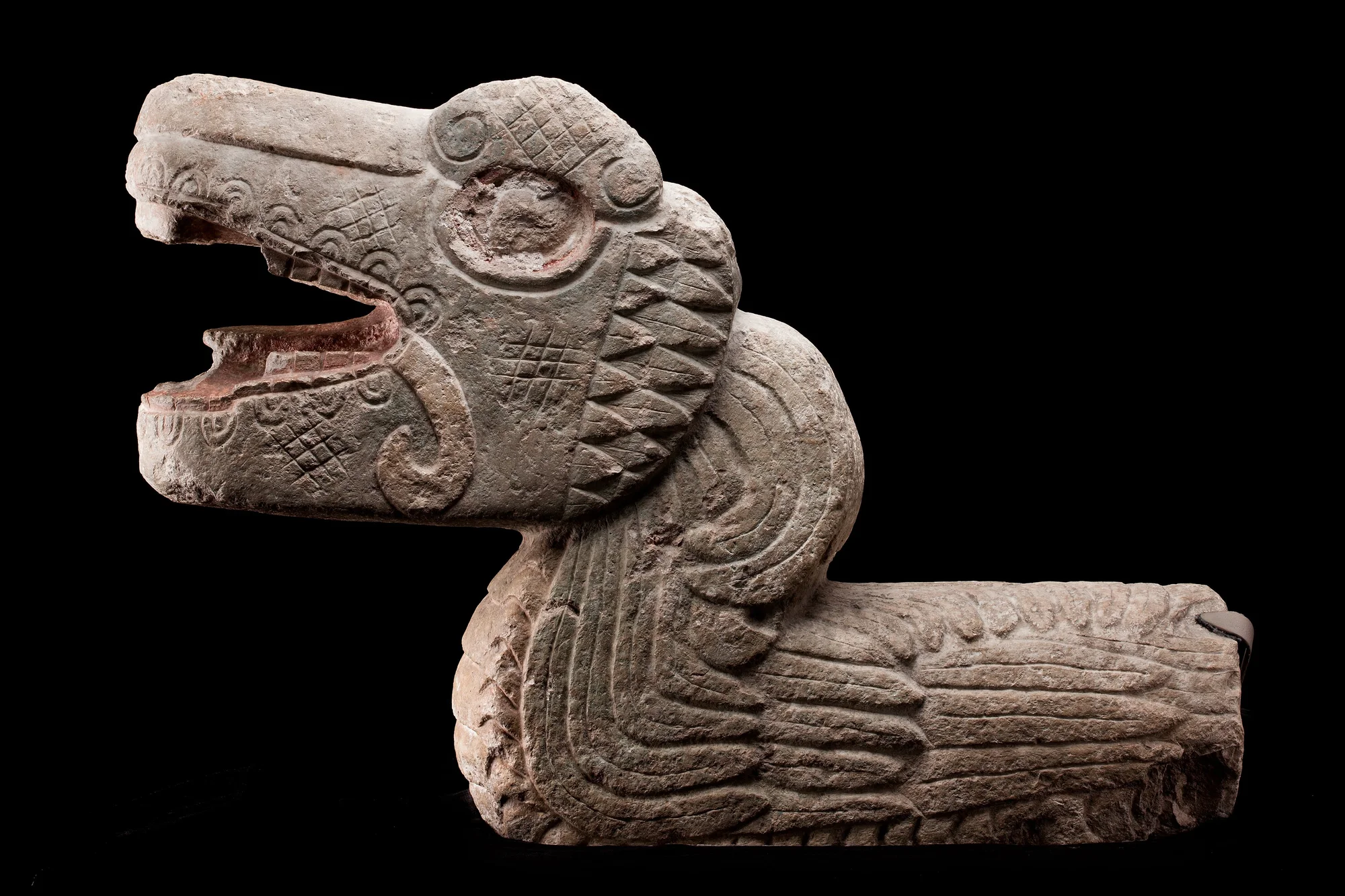 A sculpture of the ancient Mesoamerican creature, the feathered serpent.