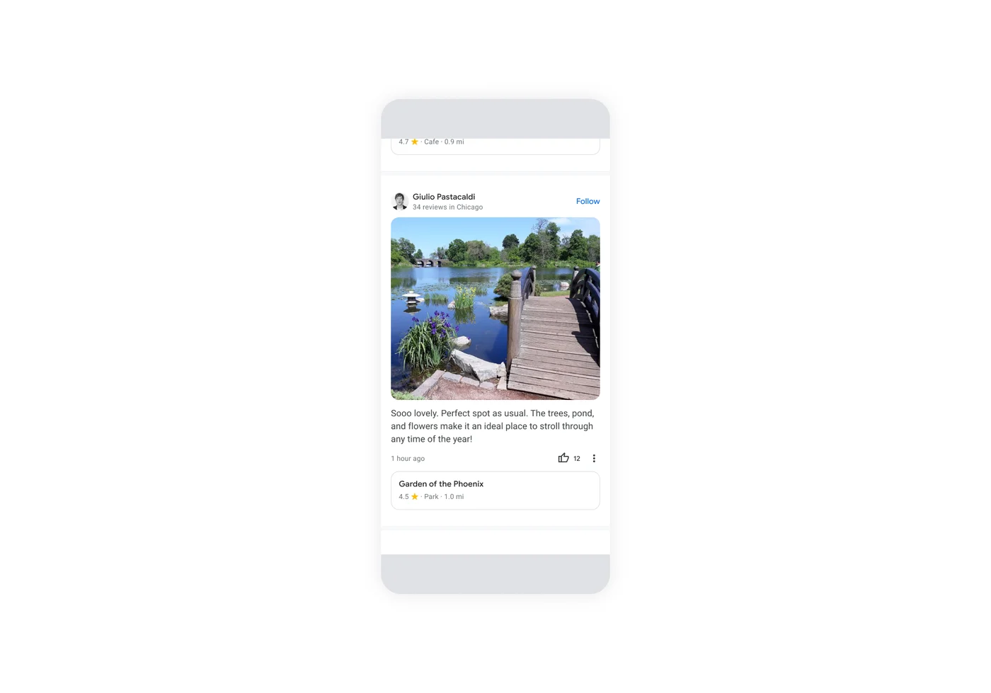 A user post about a park in Google Maps community feed
