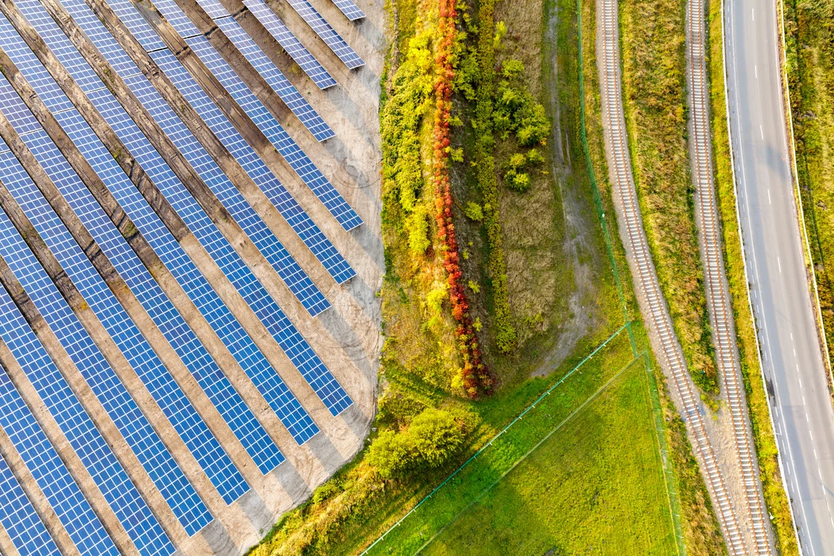 Bird's view of a solar park