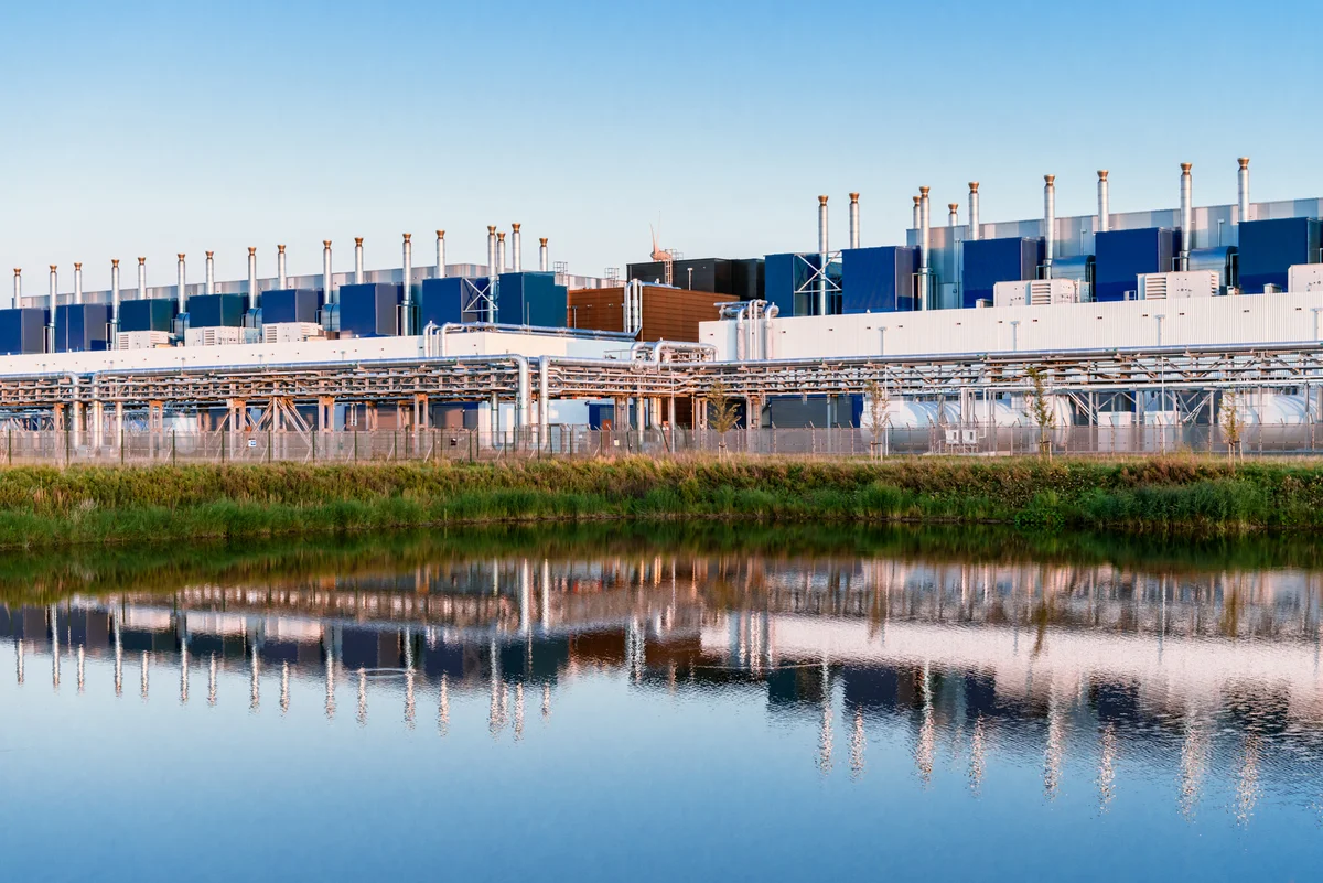 Our Eemshaven, Netherlands data center reflected in water