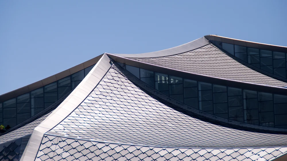 A view of the dragonscale solar shingles on the canopy roof of Google’s newest additions to its Silicon Valley campus.