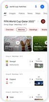 Screenshot of a Search results page for the query world cup matches showcasing individual game video recaps and overall day 1 video recaps