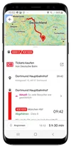 Ein Smartphonezeigt die Google Maps App und einen Ticket Kaufen Button am oberen Bildschirmrand