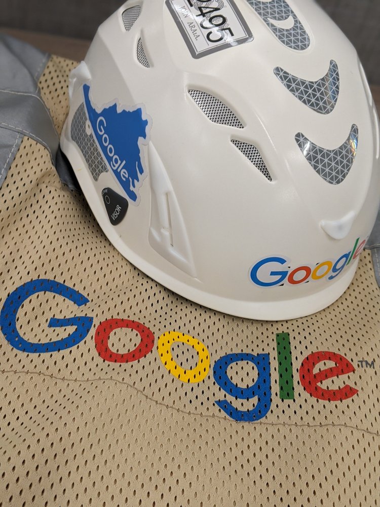 Hard hat with Google logo.