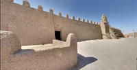 The mudbrick facade of the Djinguereber Mosque.