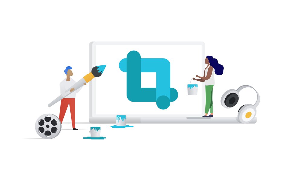 Illustration of two people painting on a canvas.