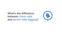 A slide that reads “What's the difference between client-side tagging and server-side tagging?” with a blue price tag within a circle.
