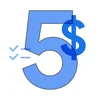 An image of a blue number 5 with a checklist to the left and a money symbol to the right