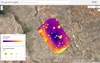 A colored heat map overlaid on satellite imagery shows how methane emissions are spatially distributed. High-emitting point sources of methane are shown as small yellow dots, and diffuse area emissions are shown as a purple and yellow heat map. MethaneSAT will collect this data with the same technology, at a global scale and with more frequency.