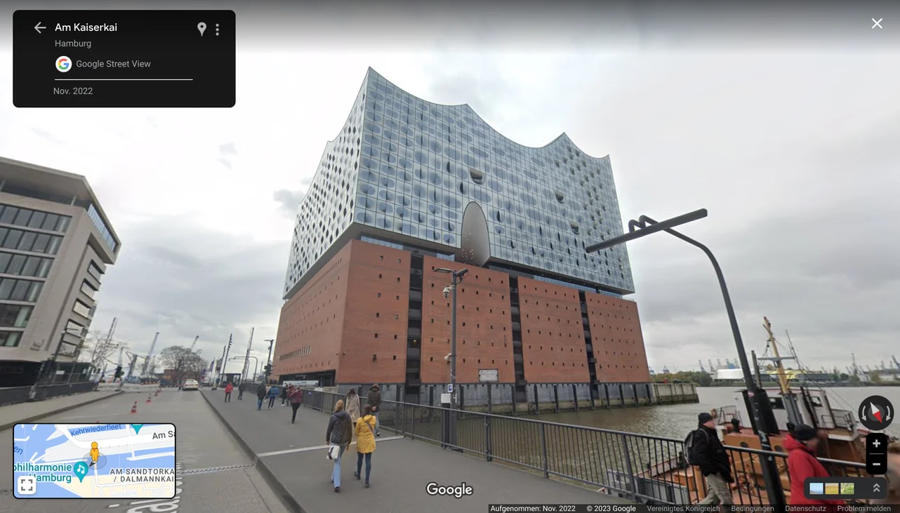 Street View Ansicht von der Elbphilharmonie in Hamburg