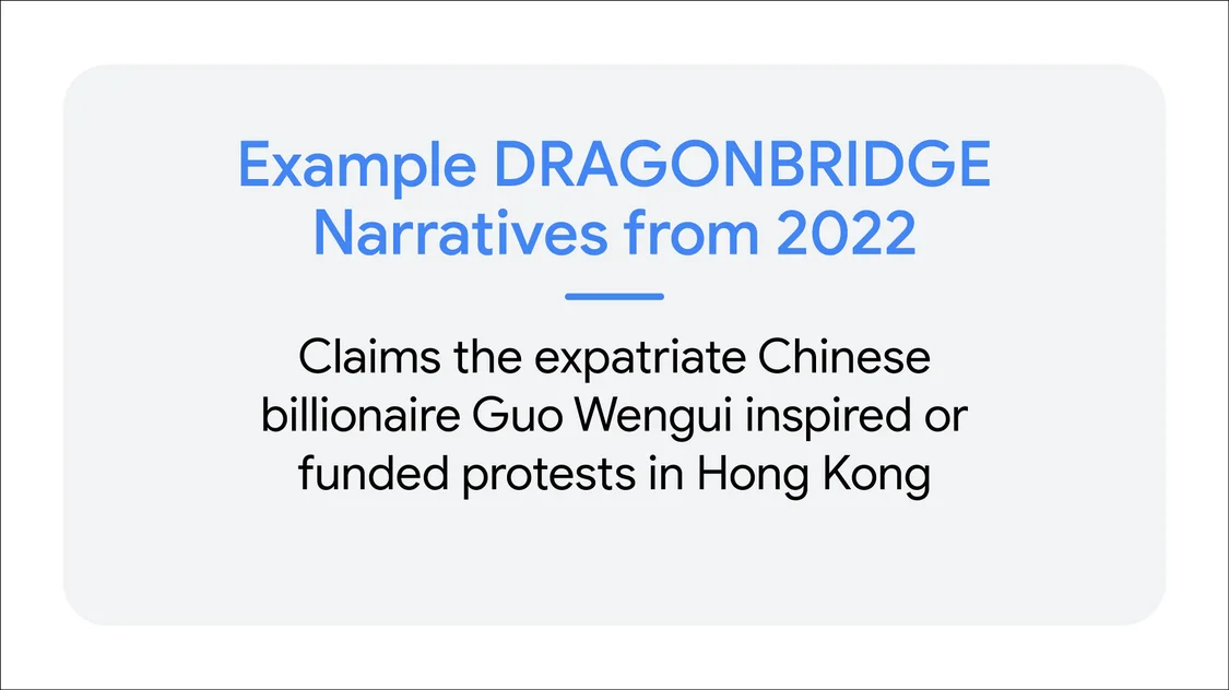 card showing the DRAGONBRIDGE narrative that claims the expatriate Chinese billionaire Guo Wengui inspired or funded protests in Hong Kong