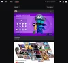 Stadia's new Explore Feed on web shows two rectangular posts with screenshots from games shared by other players, with the top post featuring a purple background and blue character from Outcasters on Stadia.