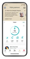 Mobile phone showing Fitbit activity data with a banner promoting  Deepak Chopra’s Mindful Method for Fitbit Premium members